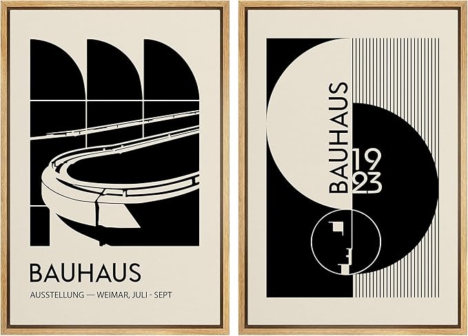 IDEA4WALL Framed Canvas Print Wall Art Set Bauhaus Geometric Black Architecture Circles Abstract Shapes Illustrations Modern Art Decorative for Living Room, Bedroom, Office - 16"x24"x2 Natural