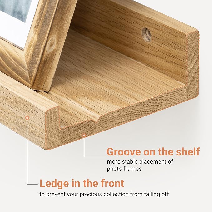 Vivelove Oak Floating Shelves Wall Mounted Set of 2, Rustic Large Wall Shelves for Storage with Lip, Display Picture Ledge with Lip for Storage, Bedroom, Living Room, Bathroom,Nursery Display