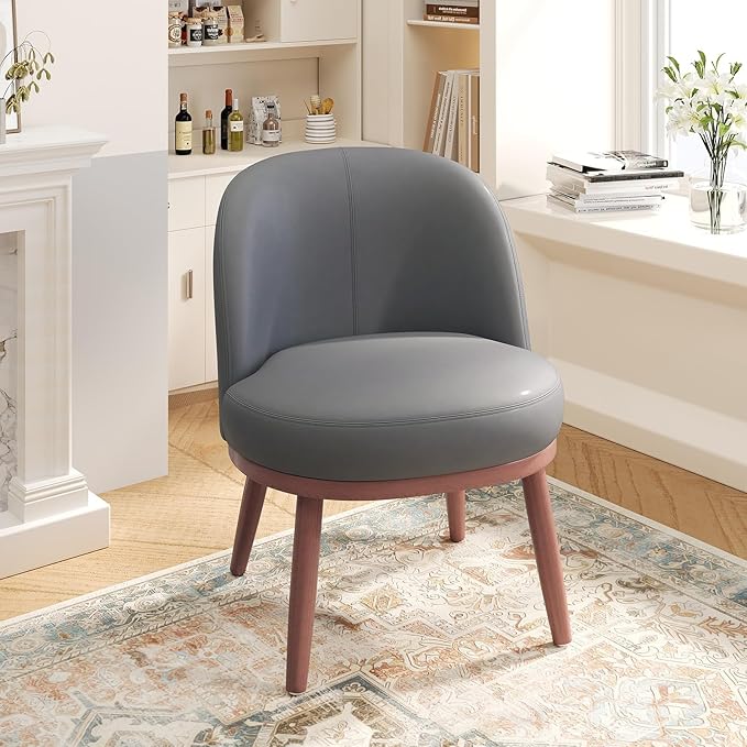 Accent Chair Mid-Century Modern Chair PU Leather Upholstered Armless Chair Set of 1, Suitable for Living Room, Bedroom, Balcony,Dark Gray