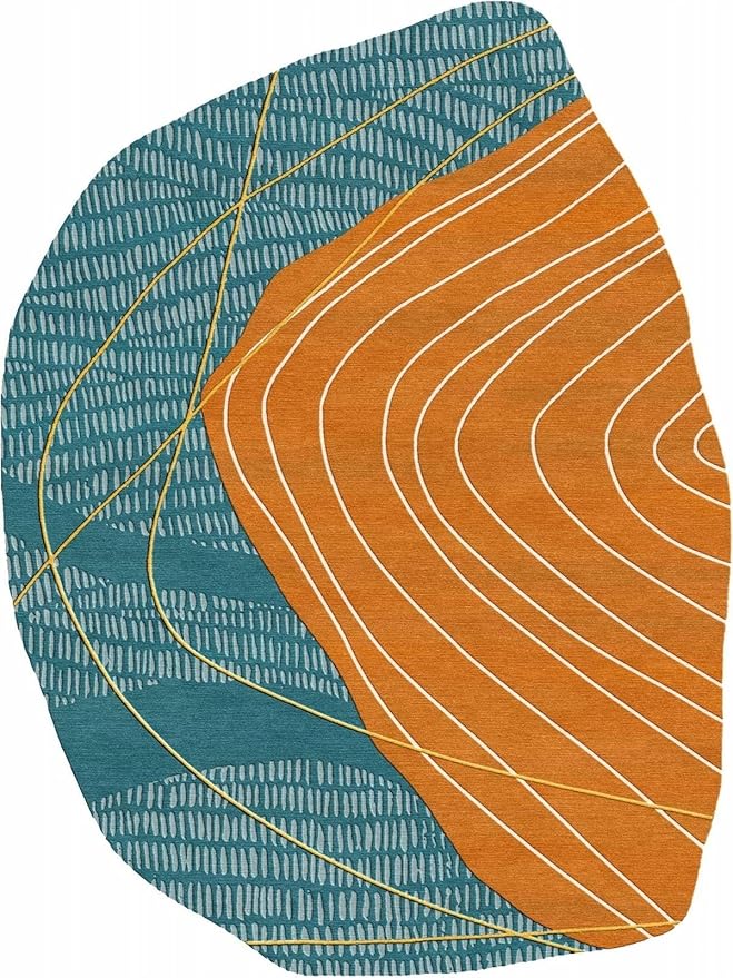 Teal Blue Orange Geometric Lines Abstract Irregular Rug 6x9 Mid Century Modern Washable Carpet for Living Room Bedroom Diningroom Durable Big Area Rug Boho Art Laundry Bathroom Kitchen Non Skid Mat