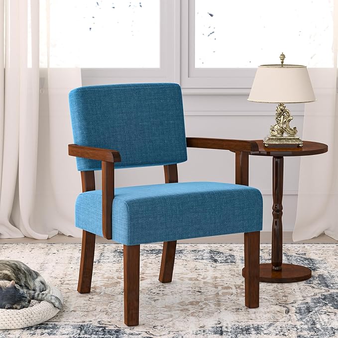 Accent Chair with Solid Wood Frame,Arm Chairs with Soft Seat and Armrests,Upholstered Reading Leisure Chair for Living Room,Bedroom,Office,Waiting Room