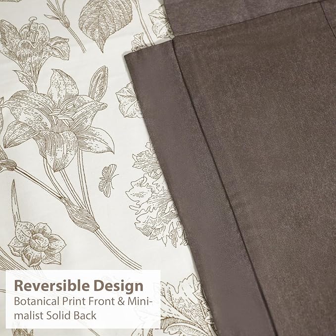 Brown Floral 100% Cotton Duvet Cover King Size, 3 Pieces Reversible Vintage Duvet Cover Set - 1 Botanical Patterned Duvet Cover 104x90 Inches with Zipper Closure, 2 Pillowcases