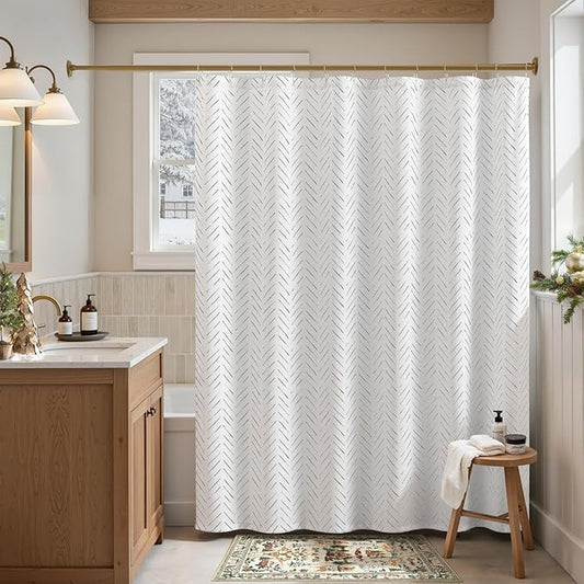 jinchan Grey and White Shower Curtain Inky Herringbone Chevron Zig Zag Waterproof Fabric Modern Farmhouse Shower Curtains for Bathroom with 12 Hooks 70x72 Inches