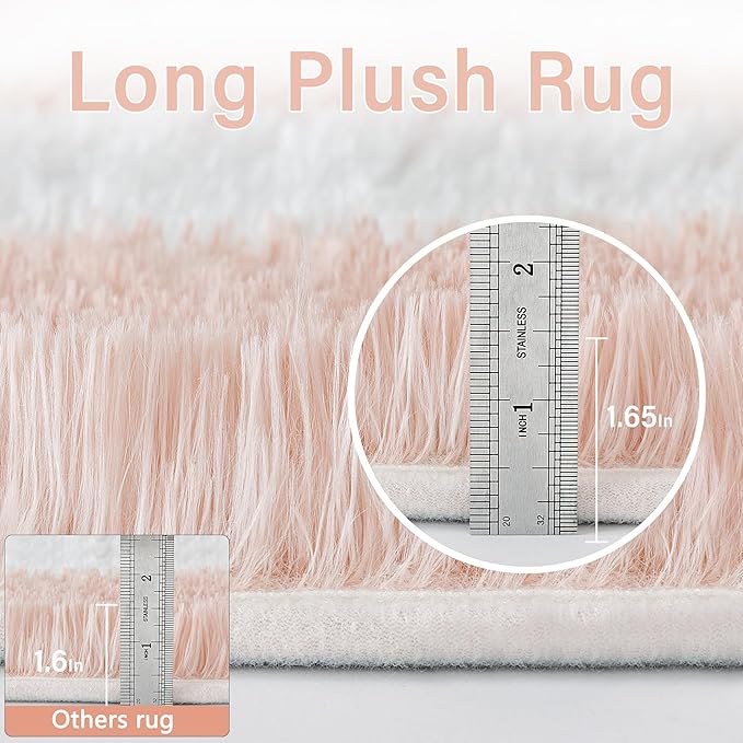 Checkered Rug 4x6 for Living Room, Pink and White Modern Shag Rug Super Soft Washable Fluffy Rugs Indoor Fuzzy Carpet for Bedroom Home Dorm Aesthetic Decor