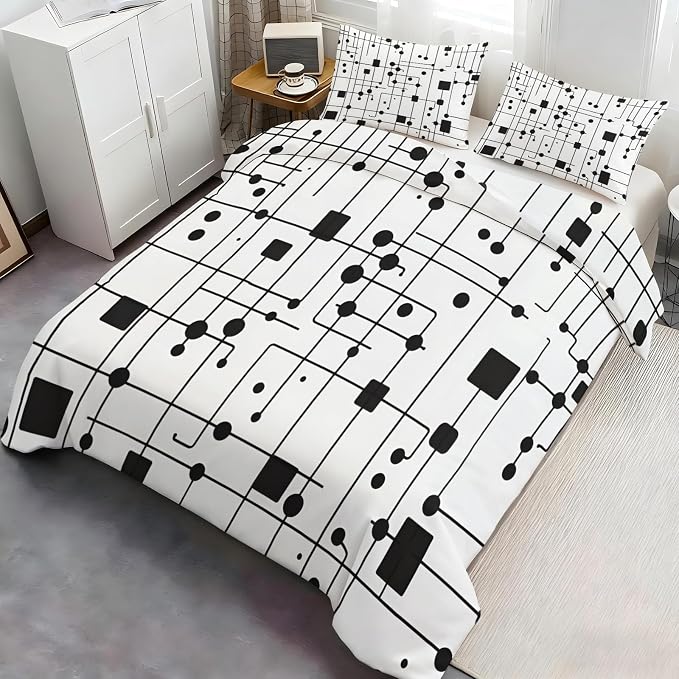 Black White Duvet Cover Oversized King, Modern Striped Square Geometric Block Bedding Set 3 Piece, Abstract Minimalism Art Patterned Comforter Cover with Zipper Soft Microfiber, 2 Pillowcases
