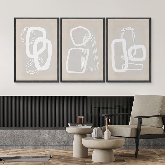 SIGNWIN Framed Canvas Print Wall Art Set Mid-Century Geometric Polygon Variety Abstract Shapes Cozy Neutral Decorative Contemporary Minimal for Living Room, Bedroom, Office - 16"x24"x3 Black
