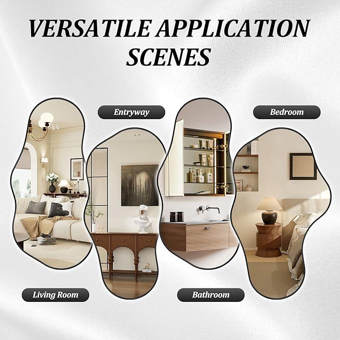 Irregular Wall Mirror, 26"x43" Black Abstract Asymmetrical Mirrors for Wall, Decorative Cloud Aesthetic Mirror for Bathroom, Bedroom, Cloakroom, Entryway, Shatter-Proof Aluminum Alloy Frame
