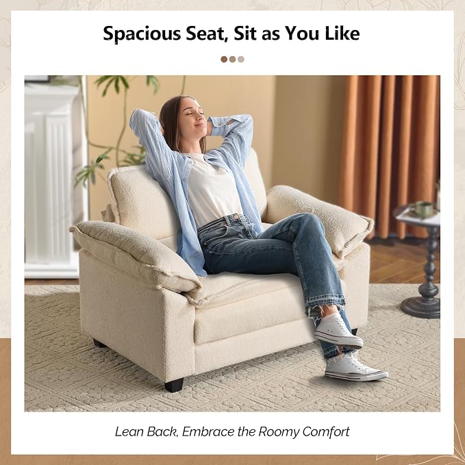 VINGLI Cloud Teddy White Single Chair with Armrest