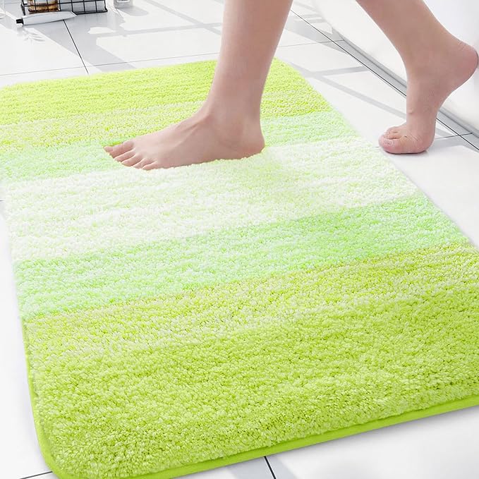 Arotive Microfiber Bathroom Rugs, Shaggy Soft and Absorbent Contour Toilet Rugs, Non-Slip, Thick Plush Machine Washable Dry Bath Mats for Toilet Base, 30x20, Light Green, Rectangular