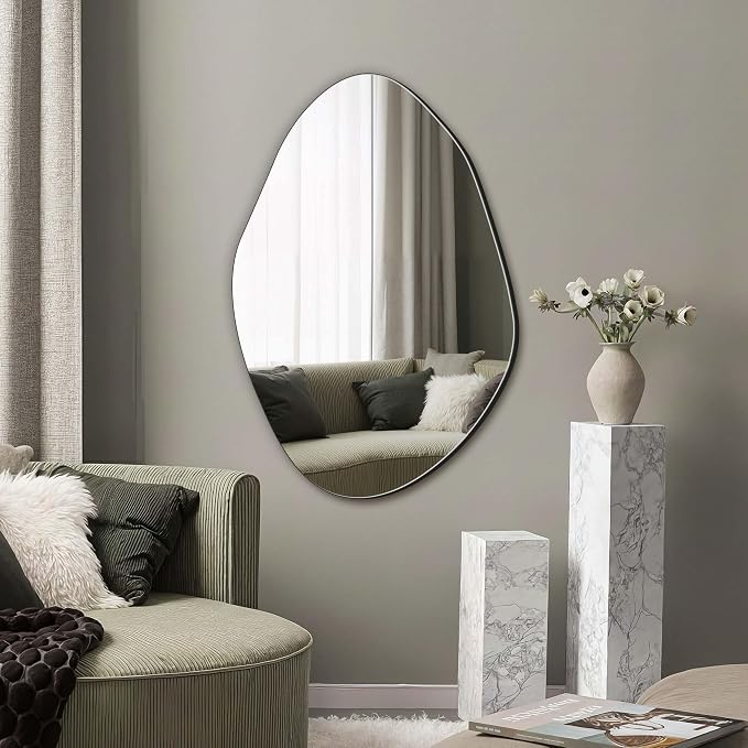 Delma Irregular Wall Mirror, 36"x24" Asymmetrical Wavy Cloud Design, Frameless Decorative Mirror for Bathroom, Bedroom, Living Room & Entryway, Modern Boho Wall-Mounted