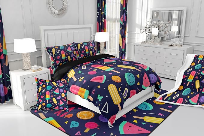 80s 90S Fashion Style Bedding Set Queen Size,Retro Memphis Style Pattern with Geometrical Shapes Duvet Cover for Kids Child,Funky Hipster Old Fashioned Comforter Cover Geometric Bedroom Decor