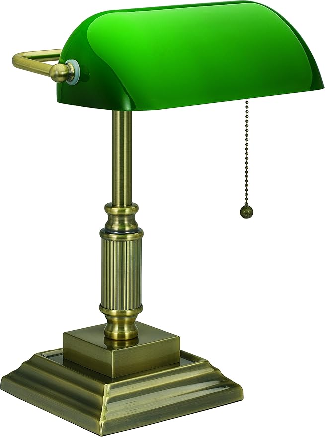 V-LIGHT Traditional Style CFL Banker's Desk Lamp with Green Glass Shade (VS688029AB)