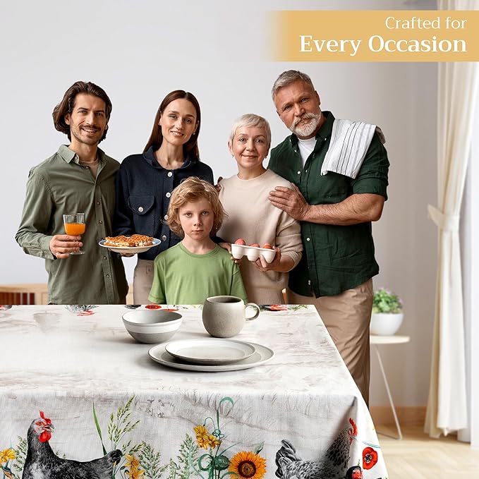 Maison d' Hermine Table Cloth Rectangle Table 100% Cotton 54 x 72 Inches Tablecloth Reusable Decorative for Dining Room Farmhouse Home Valentines Day Decorations Spring Summer - Basse Cour