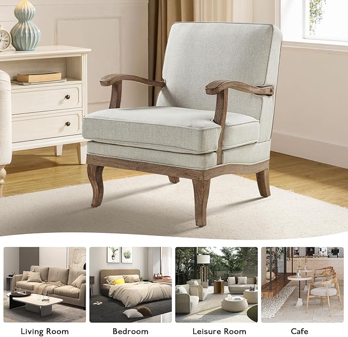 HULALA HOME Mid-Century Modern Accent Chair, Upholstered Lounge Arm Chair with Solid Wood Legs and Armrest, Removable Cushion Comfy Retro Reading Armchair for Living Room, Bedroom, Balcony, Pewter