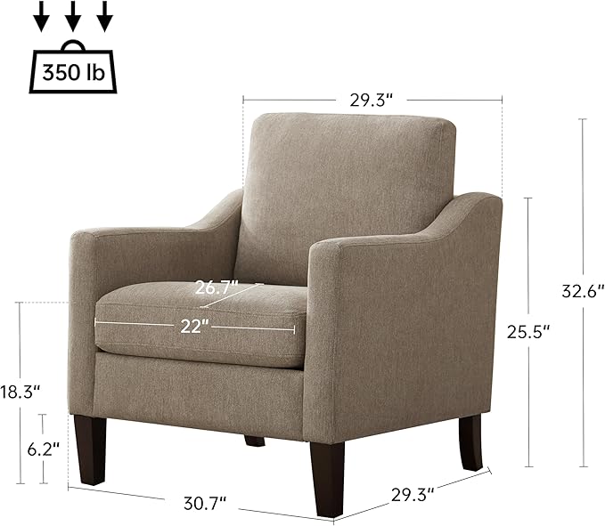 VKNOW Mid Century Modern Accent Chair, Upholstered Living Room Chairs Armchair for Bedroom, Comfy Reading Accent Chairs with Wood Legs for Living Room (2, Brown)