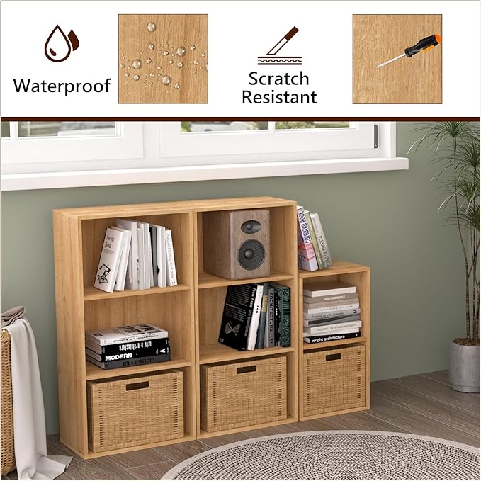 Wooden 6 Cube Storage Organizer, Classic Oak 6 Cube Storage Shelf, 6 Tier Closet Organizers Storage Cubes Display Cubby, Versatile Cubes Open Bookshelf and Cubby Organizer for Any Space 15.7inch