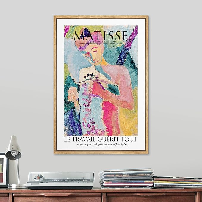 SIGNLEADER Framed Canvas Print Wall Art Matisse Woman in Garden Abstract Brushstroke Illustrations Expressionism Traditional Colorful Multicolor for Living Room, Bedroom, Office - 24"x36" Natural