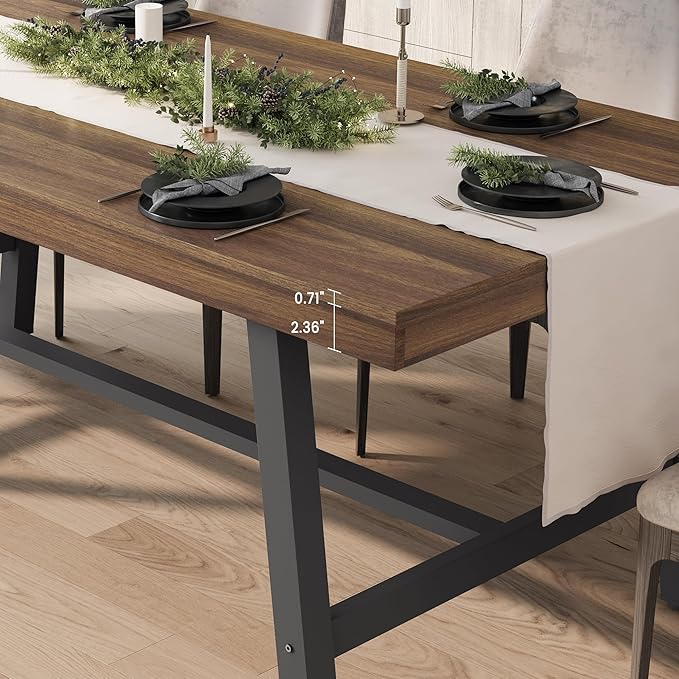 GarveeHome Industrial Dining Table for 4-6 People, 63" Long Wooden Kitchen Table with Sturdy Metal Frame & Rustic Brown Finish - Seats 4 Rectangular Counter for Dinner, Kitchen, Dining Room - Brown