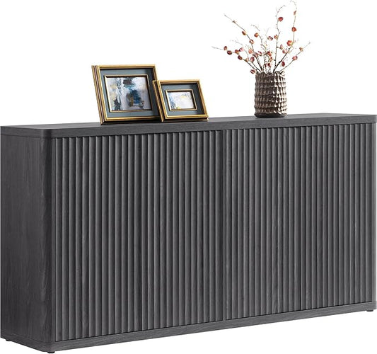 SICOTAS Buffet Cabinet with Storage Accent Sideboard with 4 Doors 66.3" Wide Fluted Credenza Modern Buffet Table Media Console Cabinet Entryway Cabinets for Living Room Kitchen Dining Room Hallway