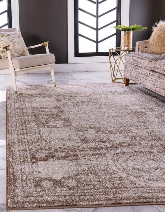 Unique Loom Bromley Collection Area Rug - Wells (6' x 9' Rectangle, Light Brown/ Ivory)