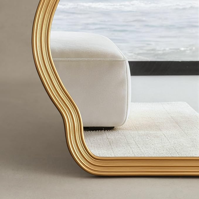 SHYFOY Antique Gold Wall Mirror, Asymmetrical Decorative Mirror for Wall Decor, Irregular Large Ornate Mirrors for Living Room, Wavy Abstract Cloud Mirror, 31.5" L x 27.5" W