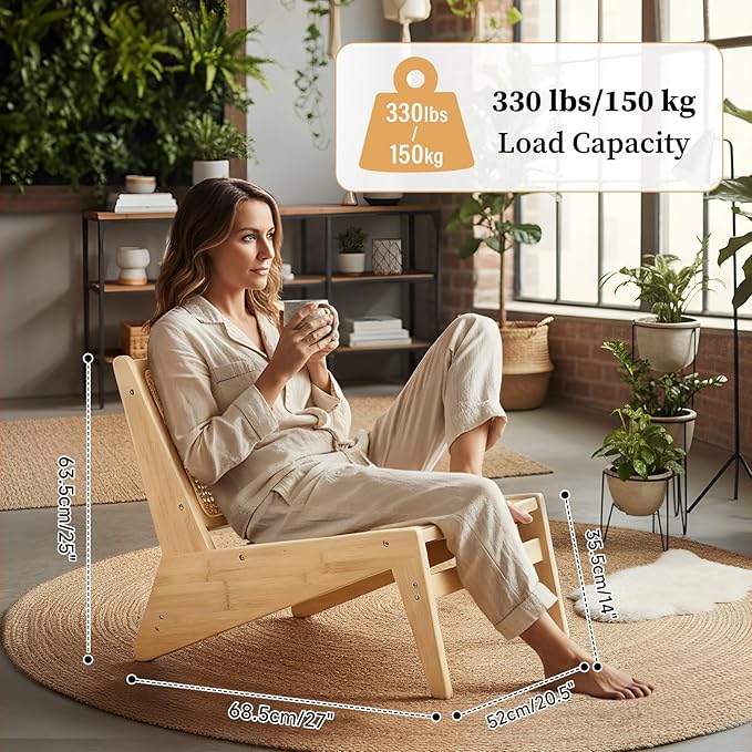 Furlide Rattan Chair 2Pcs, Mid Century Modern Accent Chair, Leisurely Reading Chair for Living Room（Wood）