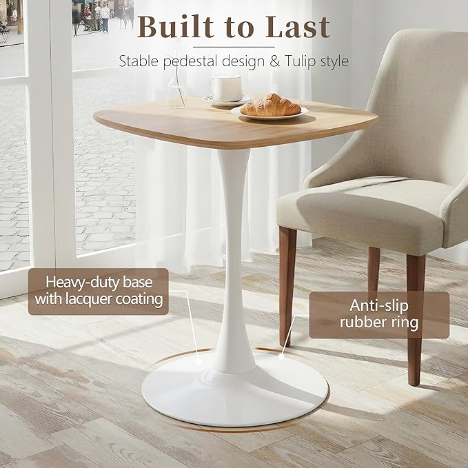 Small Square Dining Table,24" Tulip Table with Metal Pedestal,15-Minute Quick Assembly,Mid Century Modern Leisure Table for Kitchen Small Places Cafe (Faux Oak)