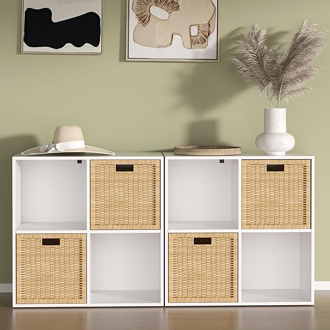 Wooden 4 Cube Storage Organizer with Closed Back Panel,White Cube Shelf Cubby Storage Organizers with Compartments for Living,Bookshelf,Organizers Easy to Install (White, 4 Cube)
