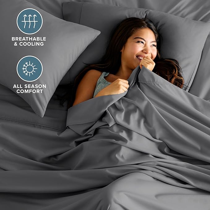 Bare Home Twin Sheet Set - 1800 Ultra-Soft Microfiber Twin Bed Sheets - Double Brushed - Deep Pockets - Easy Fit - 3 Piece Set - Bedding Sheets & Pillowcases (Twin, Grey)