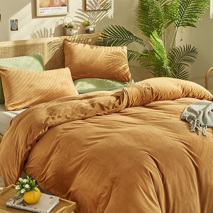 Pureant Pumpkin Comforter Set California King Burnt Orange Velvet Bedding Comforters Cal King Terracotta Aesthetic Flannel Quilts Soft Warm Caramel Plush Blanket Sherpa Luxury Shaggy Cinnamon Bed