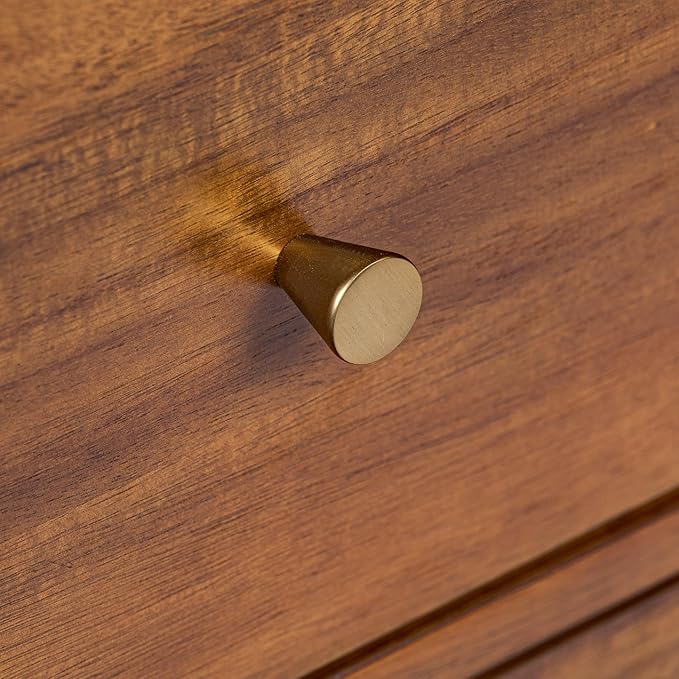 Poly & BARK Oslo 22” Nightstand – Mid-Century Modern Bedside Table with Soft-Close Drawers, Solid and Veneered Acacia Wood Construction, Brass Handles, Light Brown Finish