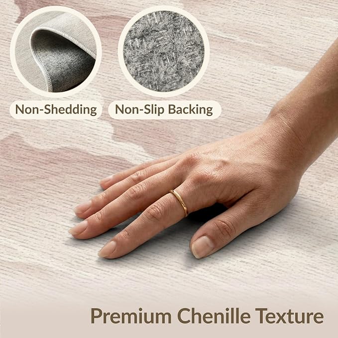 9'x12' Washable Watercolor Wave Oversized Rug, Cream Non-Shedding Pet Friendly Carpet Foldable Easy Care Mat for Master Suite, California King, Under Bed | Ref:2208258