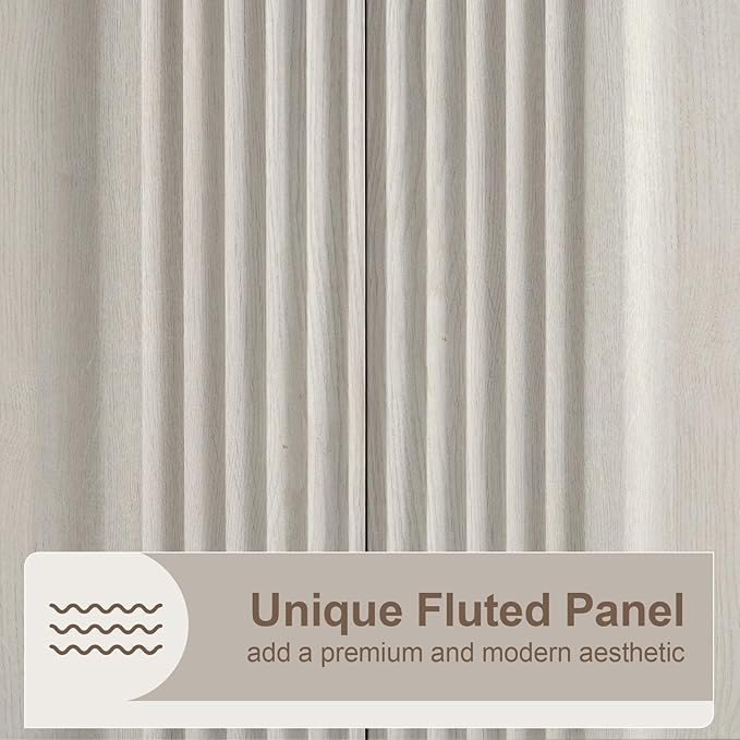 Yechen Buffet Cabinet with Storage, 31.5" Accent Sideboard Modern Credenza with Doors & Adjustable Shelves Fluted Media Console Wood Coffee Bar Table for Living Kitchen Dining Room