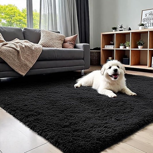 5x8 Area Rug for Living Room, Modern Black Super Shag Shaggy Soft Washable Indoor Fuzzy Carpet Non-Slip Fluffy Rugs for Bedroom Home Aesthetic Decor