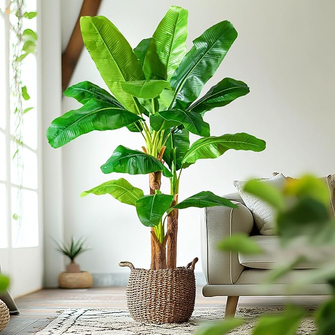 6FT Artificial Banana Tree Tall Fake Banana Leaf Plant Faux Banana Silk Tree Faux Banana Leaves for Home Swimming Pool Indoor Outdoor Patio Tropical Decor