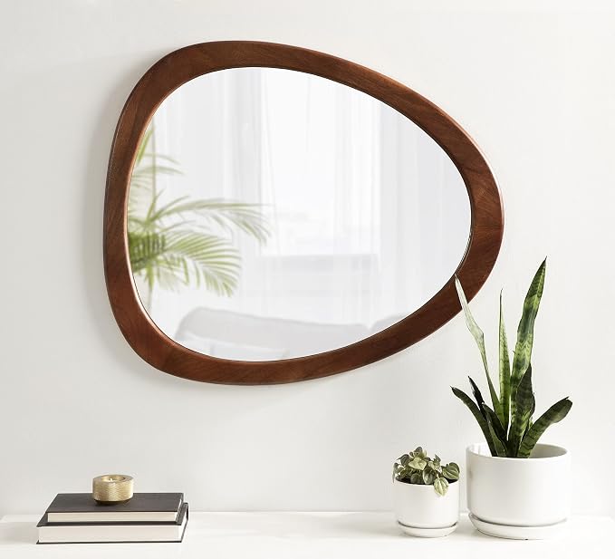 Kate and Laurel McKinder Asymmetrical Wood Wall Mirror; 24 x 28; Walnut Brown; Decorative Irregular Geometric Mirror with Robust Wooden Frame and Distinct Finish