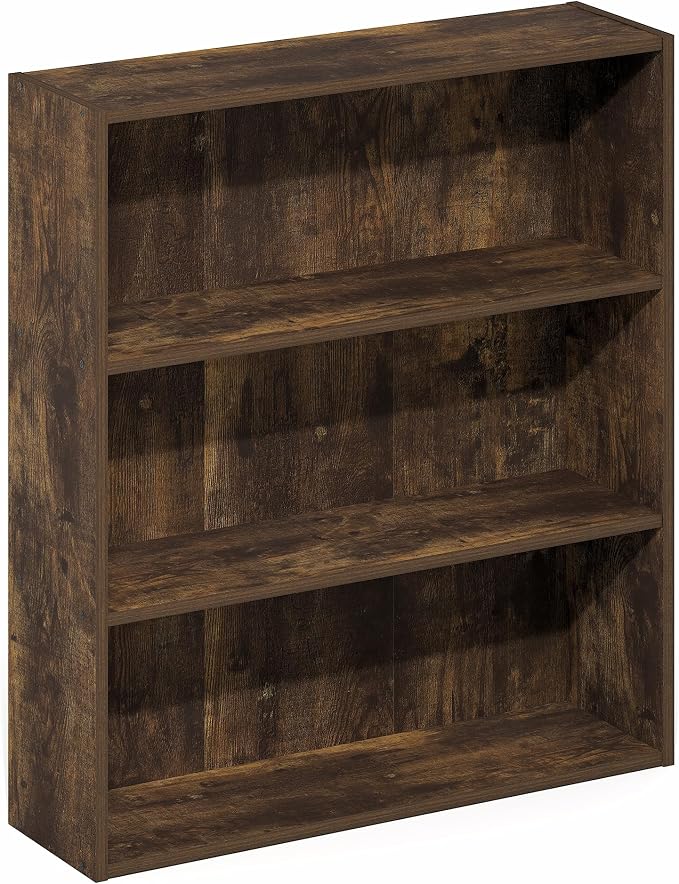 Furinno Basic Book Shelf, 3-Tier Bookshelf, Cube Storage Organizer Bookcase with Open Shelf, 7 x 24 x 26, for Living Room, Bedroom, Home Office, Amber Pine