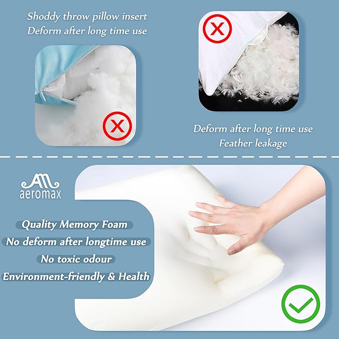 AM AEROMAX 12 × 32 Throw Pillow Memory Foam Pillow Insert - Rectangular Bolster for Decorative Cushion Bed Couch Sofa - Non-Deforming Over Time