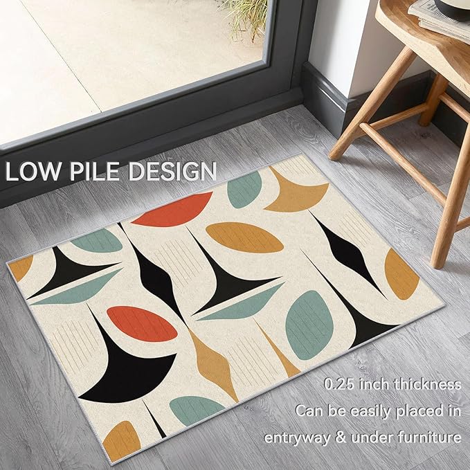 50s Rugs for Living Room 6x9, Mid Century Retro Geometric Abstract Modern Pattern Design Area Rug, 50s Bedroom Decor Carpet, Non Slip, Washable (RG650)