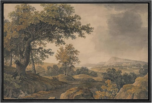 MUDECOR Framed Canvas Print Wall Art Antique Landscape Serene Tree and Mountain Scene Illustrations Realism Decorative Scenic Panoramic Earth for Living Room, Bedroom, Office - 16"x24" Black