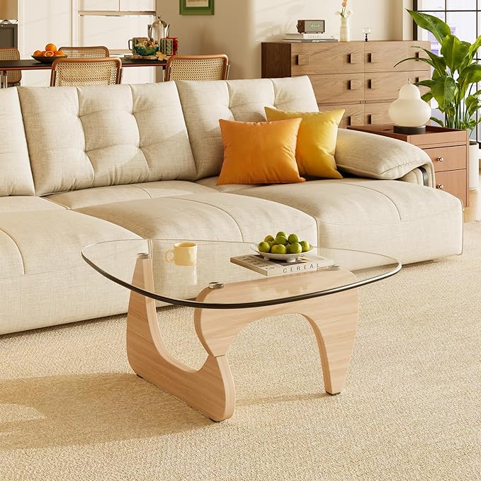 Coffee Tables Glass Small Farmhouse Coffee Table Mid-Century Modern Wood Center Table for Living Room, Original Transparent, 36 Inch