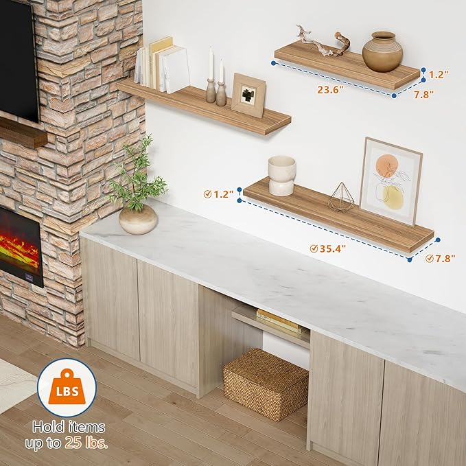 Light Wood Floating Shelves for Wall 36 Inch x 8 Deep, Extra Large Wall Shelf for Bedroom Living Room Books, Long Hanging Shelves for Office Bookshelf Art Decor (Light Brown Color, Set of 2)