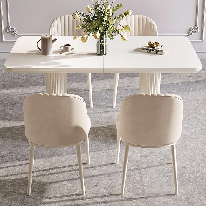 5-Piece Modern Dining Set, 55.11" Dining Table Set for 4, Rectangular Kitchen Table with 4 Chairs, White Dinner Tables for 4 Person