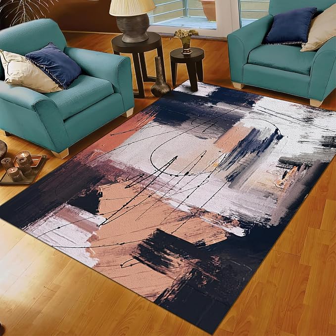 Abstract Graffiti Art Large Area Rug, Black Ink Lines Non Slip Print Rugs, Soft Machine Washable Carpet for Indoor Bedroom Living Room Office Decor Rug - 6 ft x 9 ft