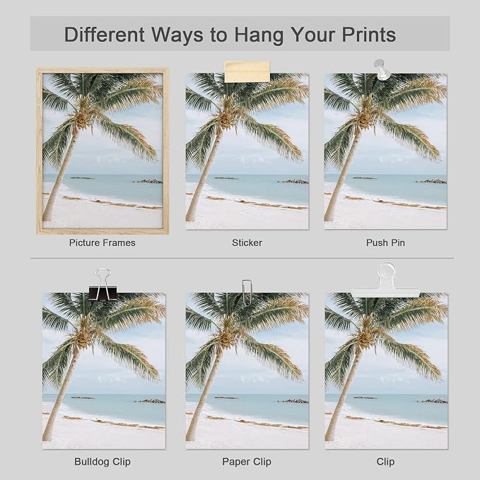 SIGNWIN Poster Bathroom Decor 8"x10"x 4, Wall Art Room Decor Multicolor for Living Room, Bedroom, Office White White Beach Shore Tropical Palm Tree Island Nature Wilderness Realism Landscape
