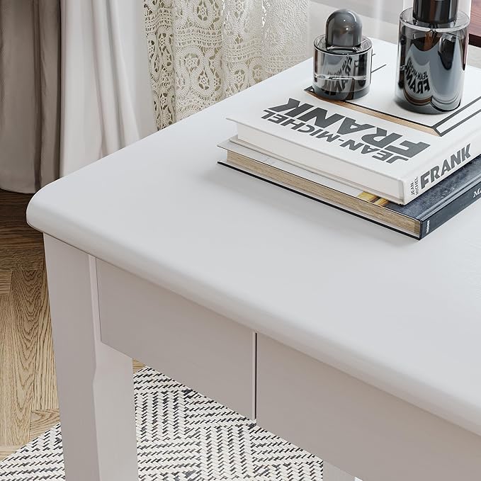 100% Solid Wood Desk with Drawers 39 x 15 Inch Mid Century Modern Desk Vintage Small Writing Wooden Desks for Small Spaces Bedroom, Living Room, Office