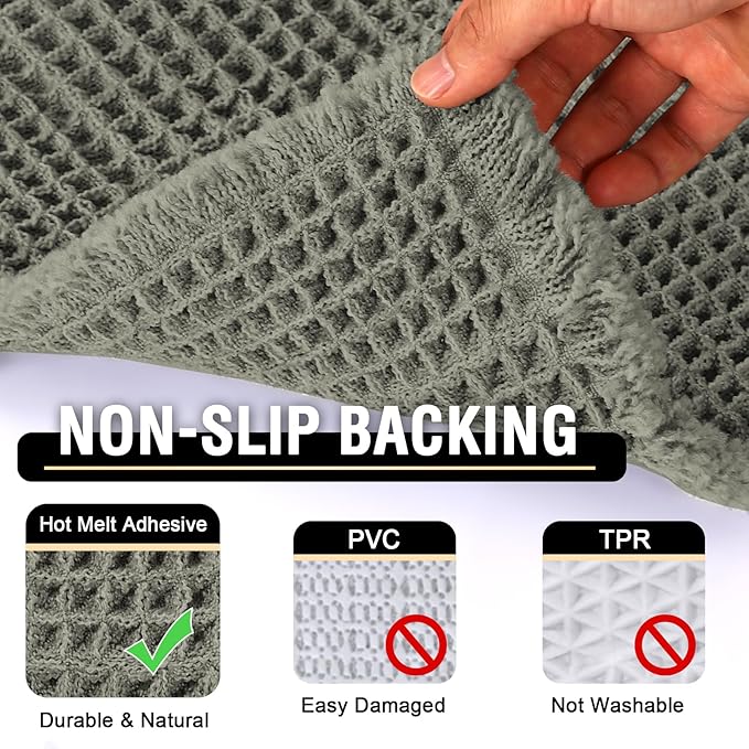 H.VERSAILTEX Upgraded Waffle Runner Rug Super Absorbent Non Slip Bath Mat for Bathroom Floor, Machine Washable Dry Fast, Beside Tub, 24" x 72", Smokey Olive