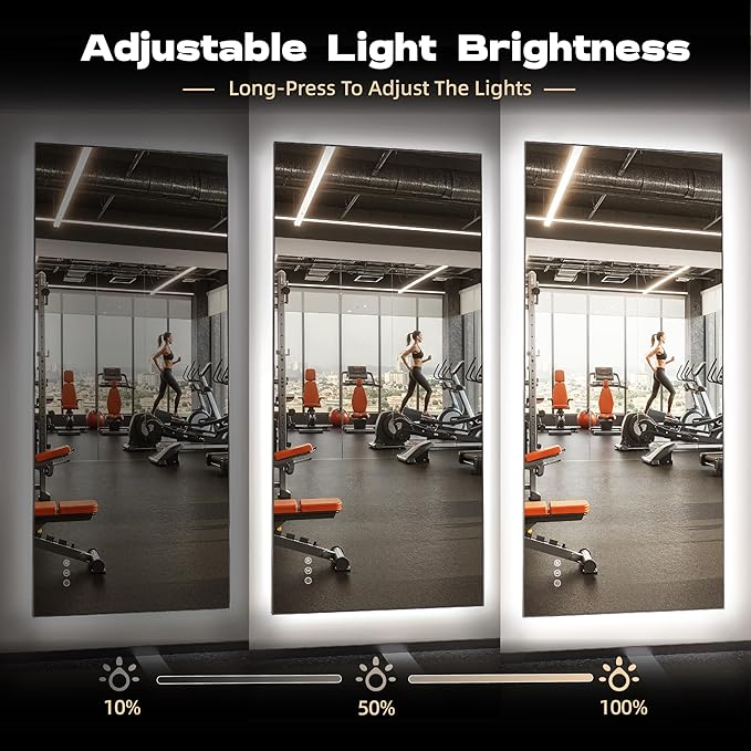 Hasipu 83''x 40'' Home Gym Mirror with Lights Dimmable Anti-Fog Large Full Length Wall Mounted Full Body Mirror for Yoga Dance Fitness Exercise Studio Bedroom Garage, Tempered Glass Workout Mirrors