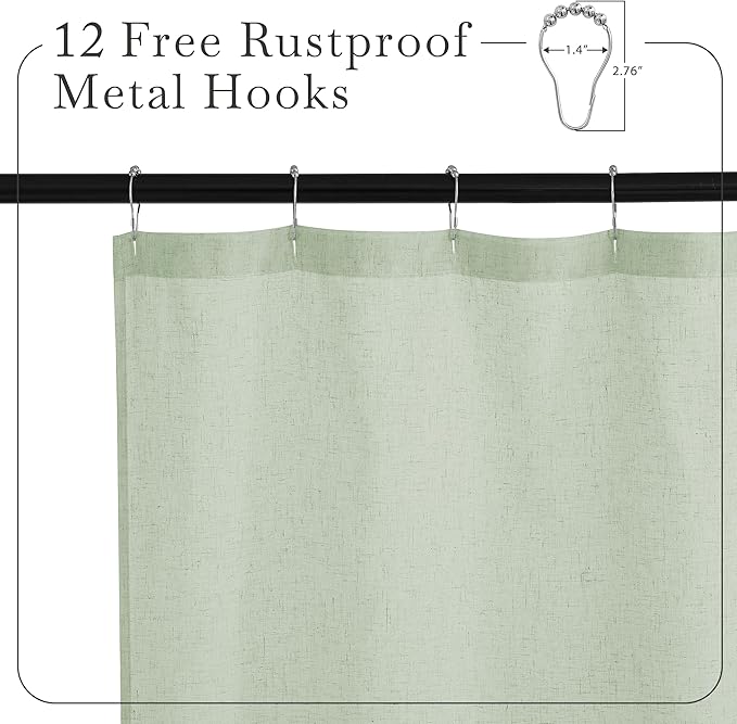 KGORGE Linen Shower Curtain - Semi Sheer Lightweight Button Hole Half Privacy Quick Dry Shower Curtains for Bathroom Bathtub Decor, Sage Green, 72 x 84 inches Long, Hooks Included