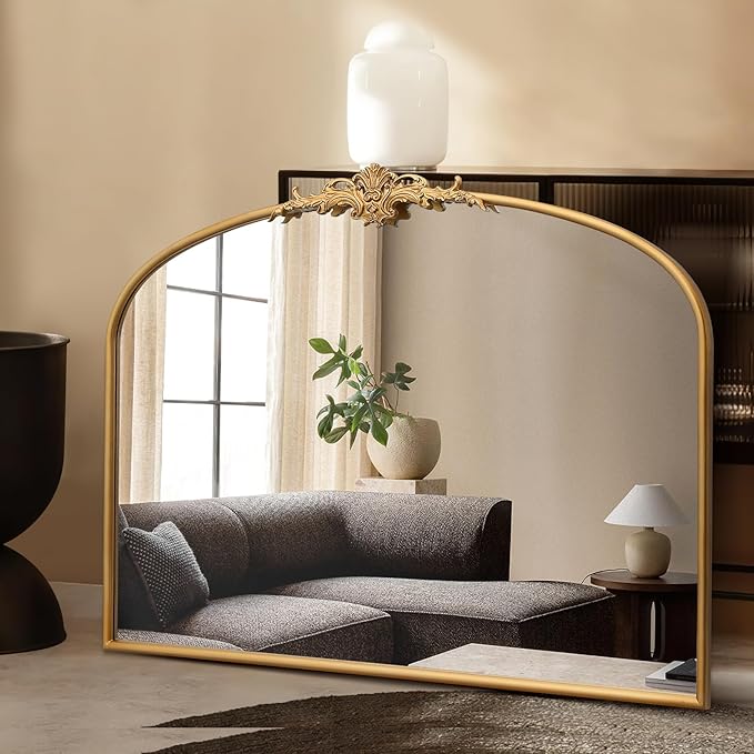 Besdomus Antique Arched Gold Mirror: 40"x29" Large Gleaming Gold Vintage Wall Mounted Mirror - Baroque Traditional Ornate for Bedroom/Bathroom/Fireplace/Entryway - Home Decor for Homemakers